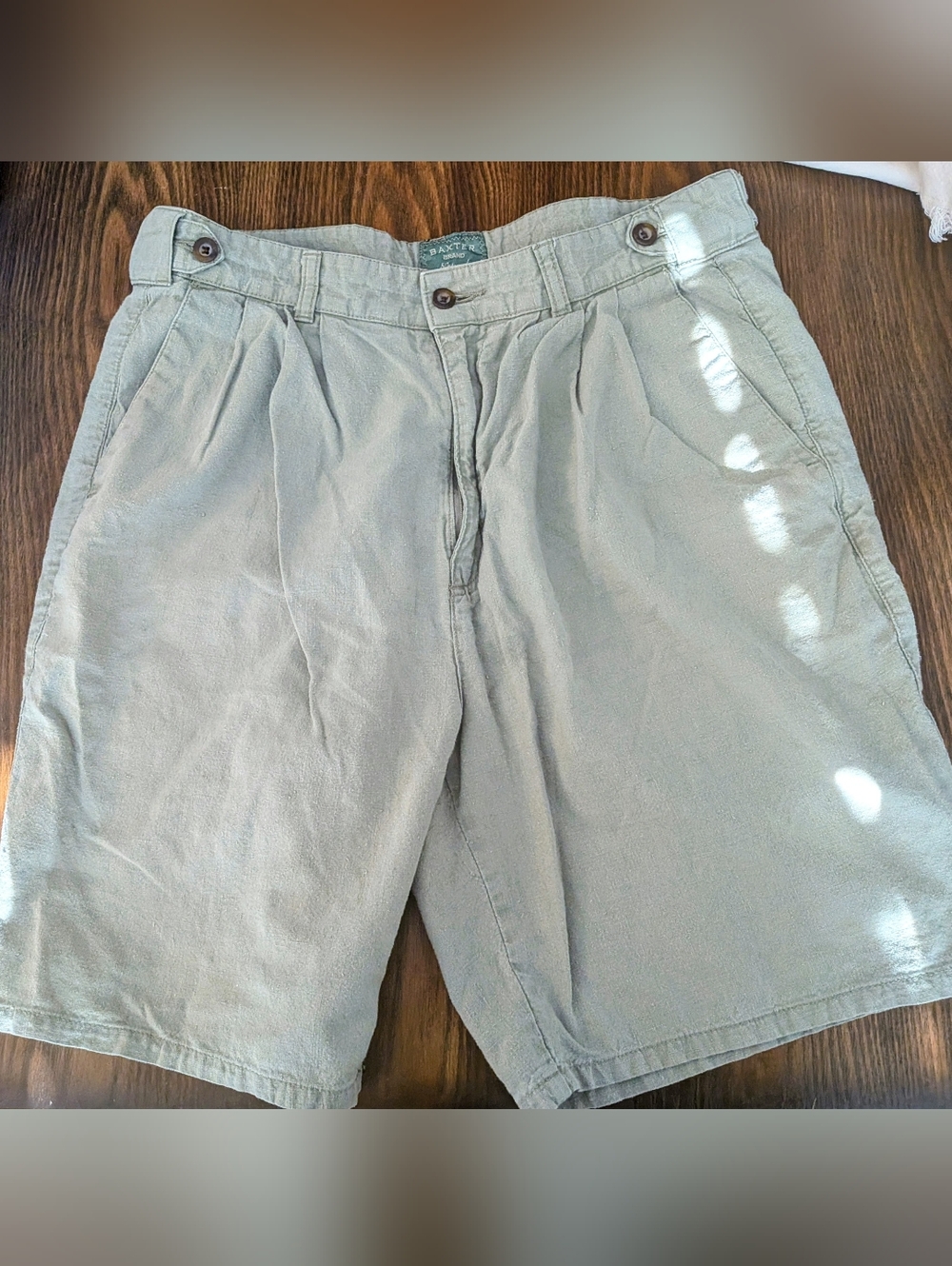 Baxter Brand Natural Clothing Co 32 Light Olive Green Linen Cotton Shorts